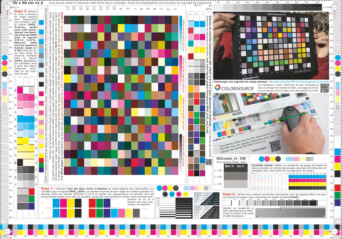 Forme test CMJN universelle Colorsource 100 x 70 cm recadrable aux formats 70 x 50 cm ou 50 x 35 cm : Vue de détail.
